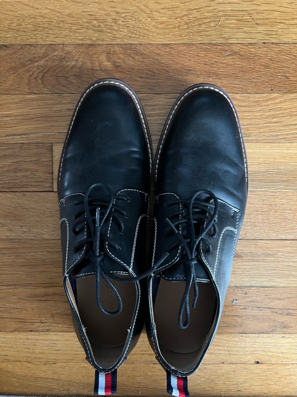 Tommy Hilfiger Black Leather Derby Shoes with Contrast Stitching